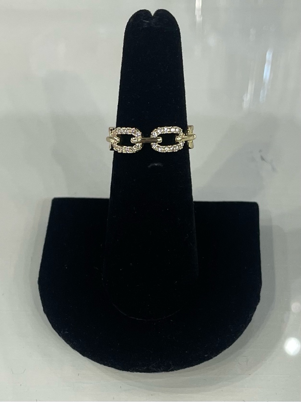 Gold Link Chain Ring with Pavé Crystals - Women's Jewelry